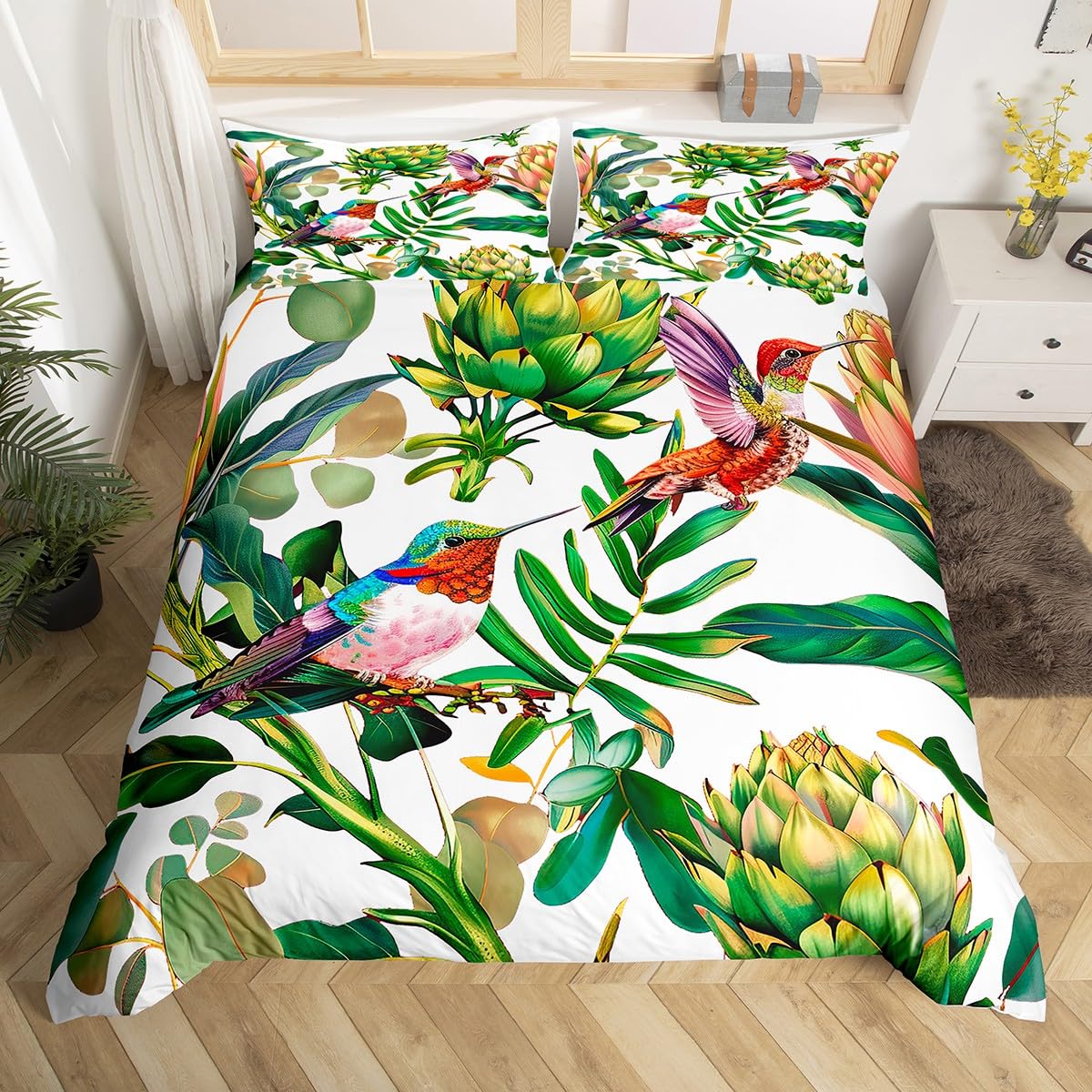 Aesthetic Floral Duvet Cover - Set biancheria da letto colibrì Copripiumino