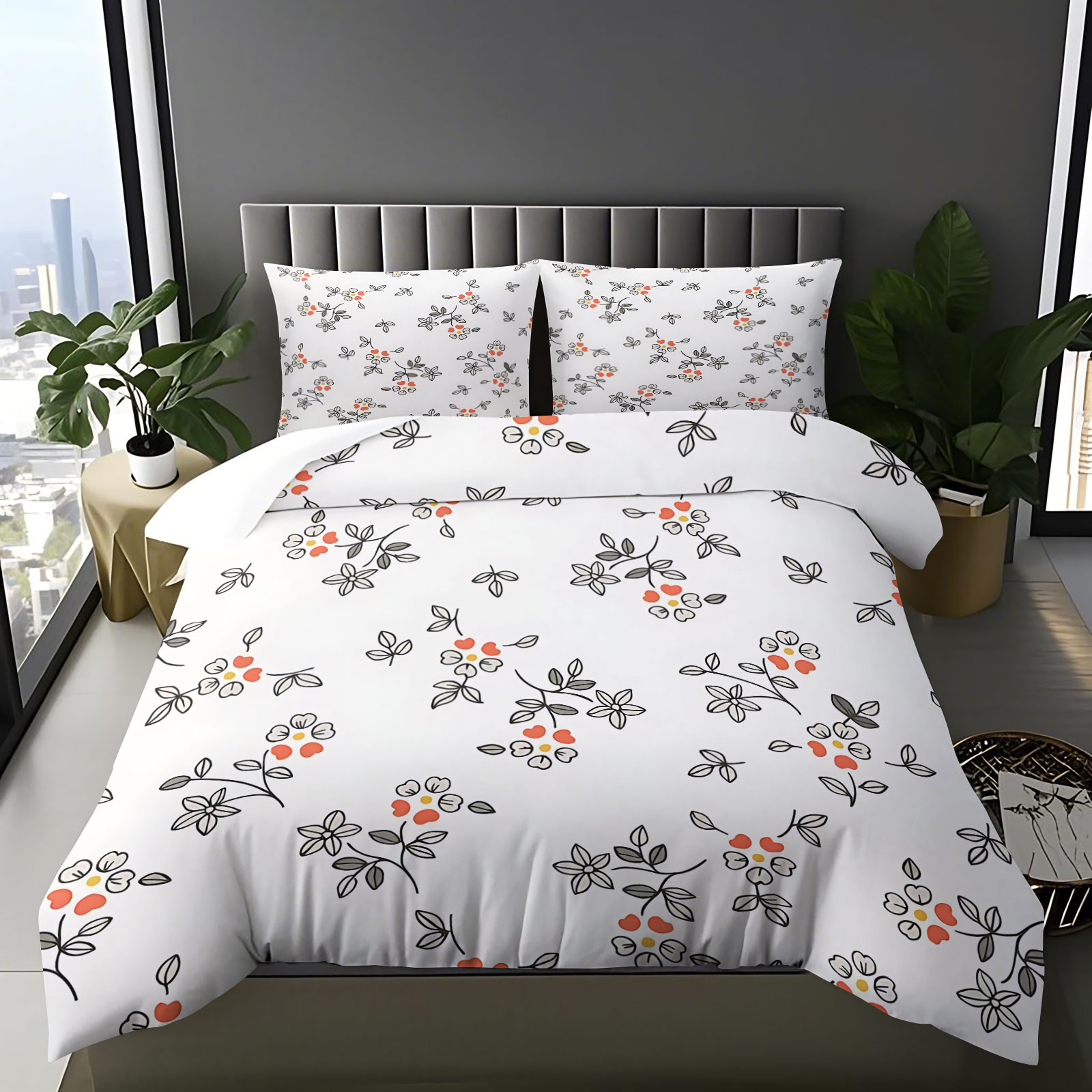 Aesthetic Floral Duvet Cover - Set Copripiumino Minimalista con Linee Sottili