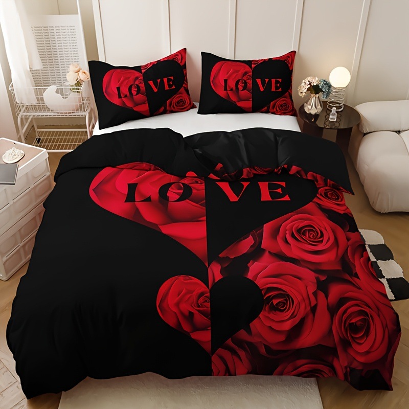 Duvet Cover Sets With Zipper - Set copripiumino rosa rossa king size,