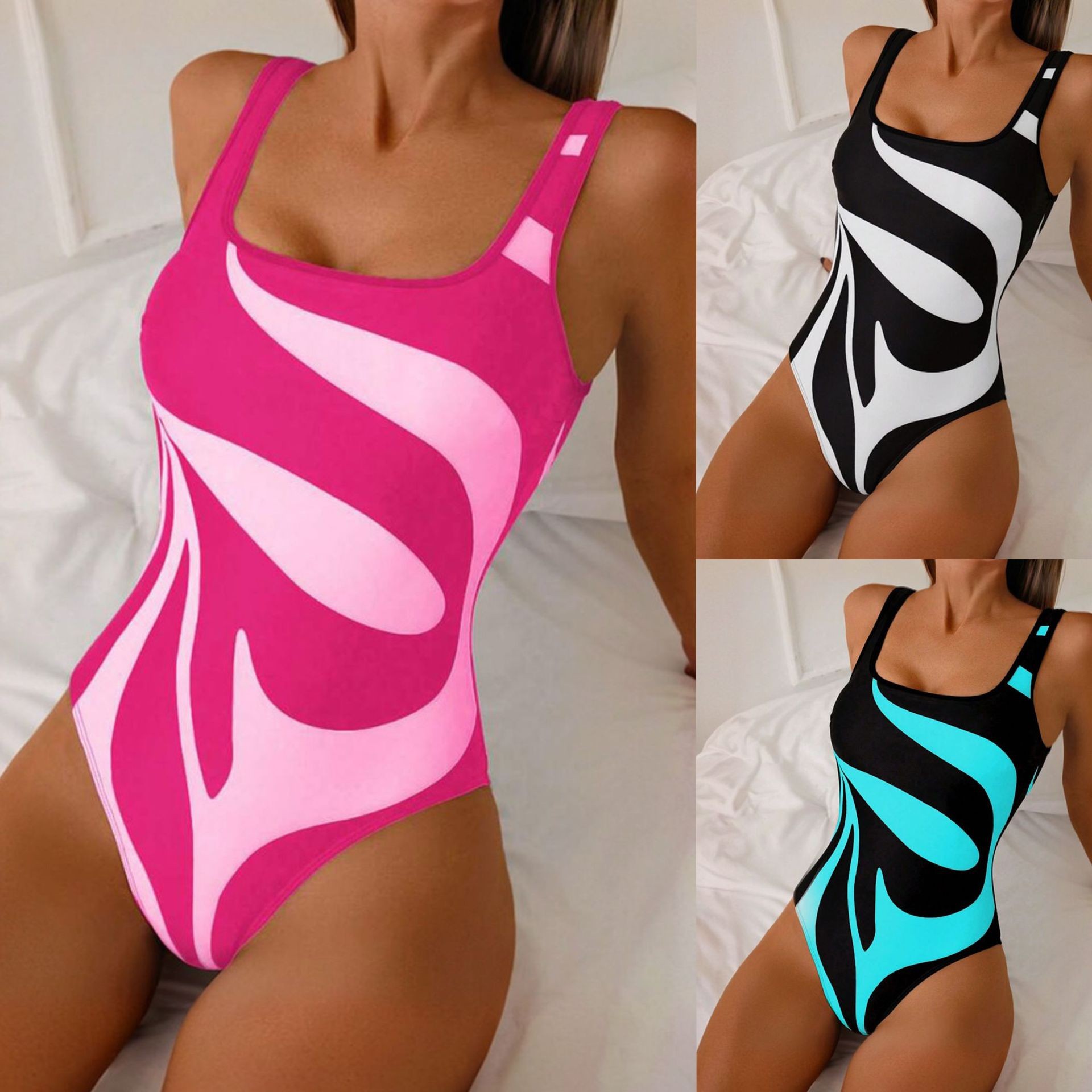 Bath - Tankini da donna con stampa astratta,
