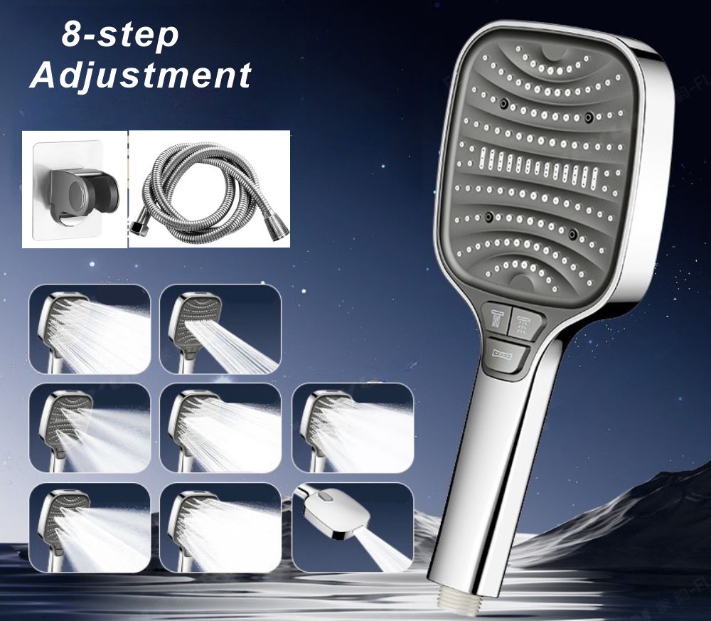 High Pressure Shower Head Handheld - Soffione doccia regolabile 8 modalità Doccia