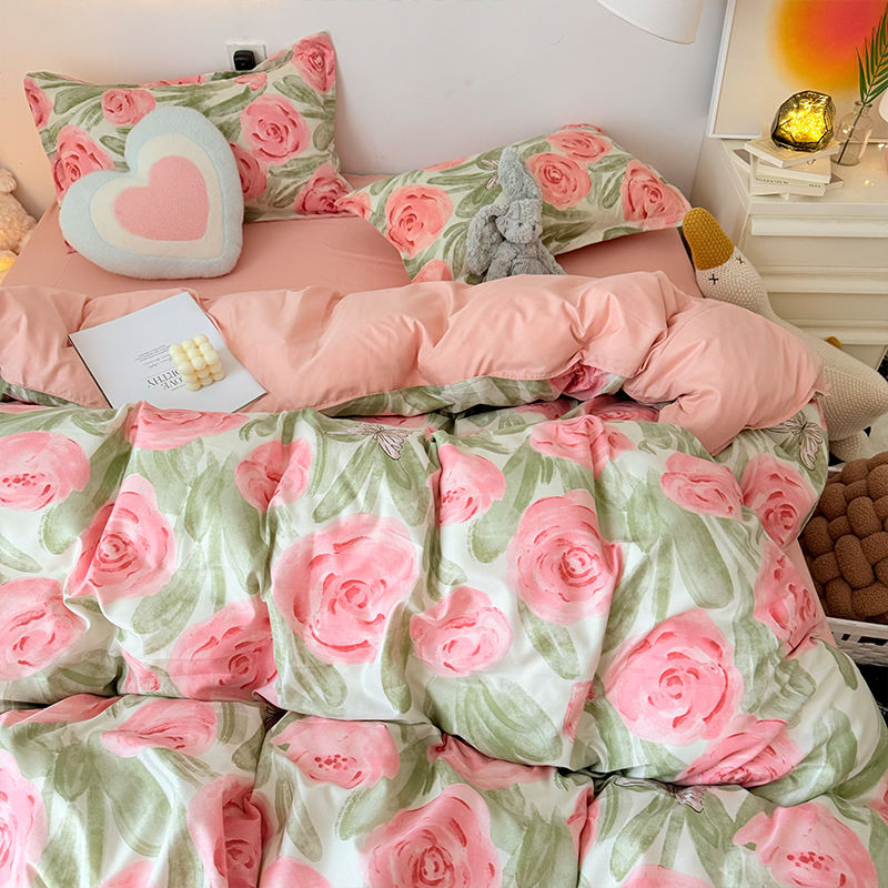 Duvet Cover Sets With Zipper - Set copripiumino rosa rosa con cerniera